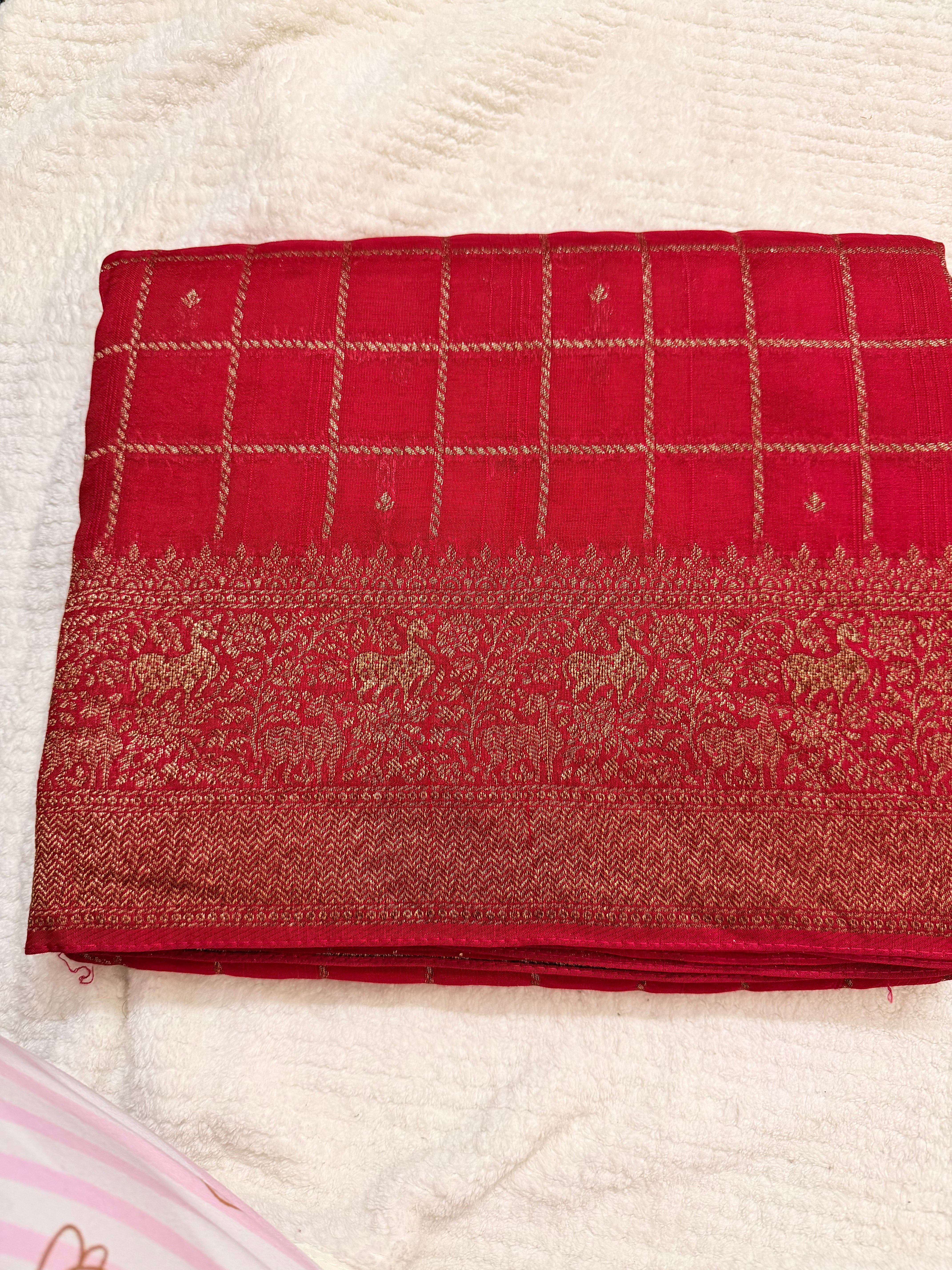 Premium butta Tussar silk red