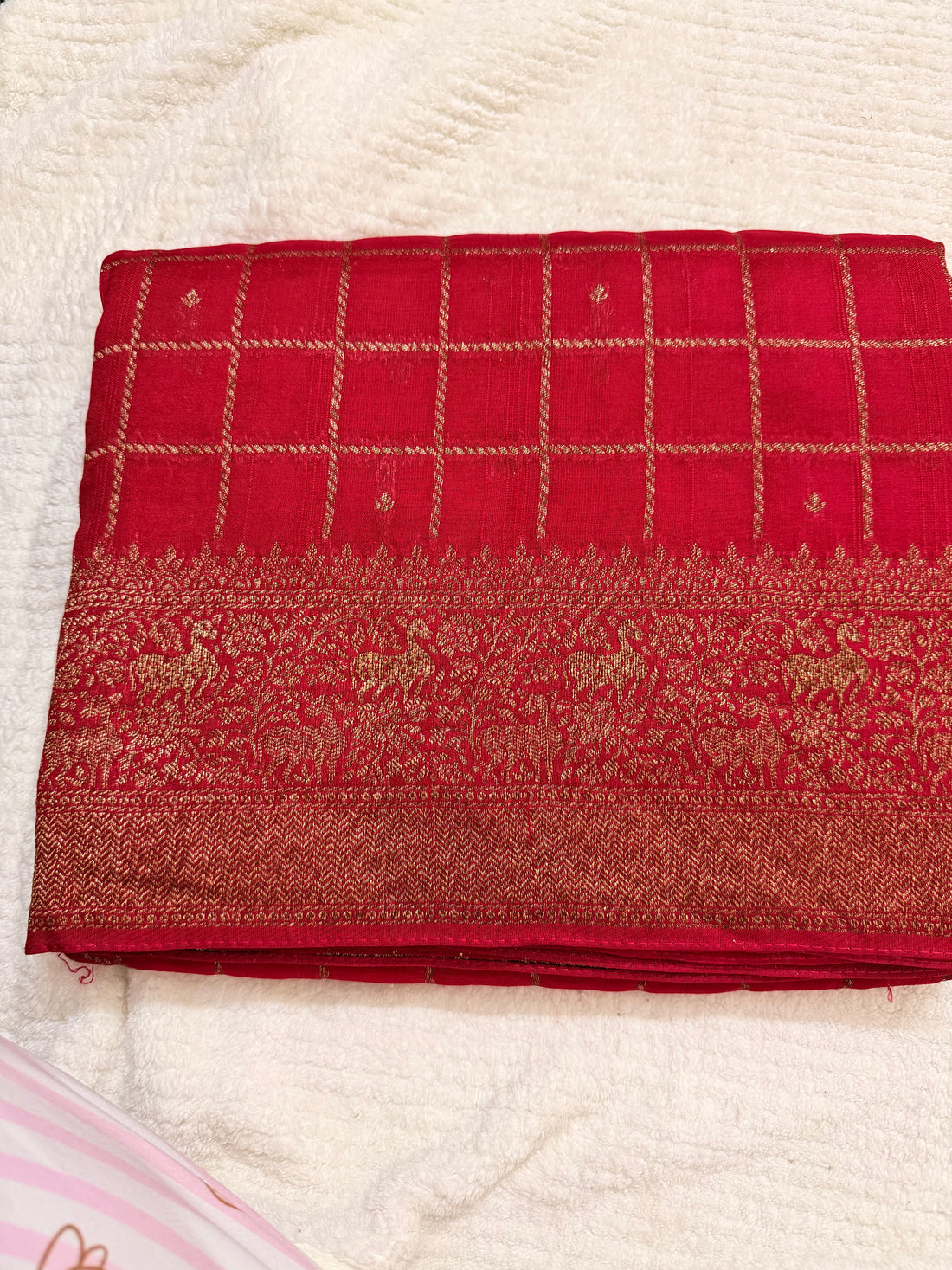 Premium butta Tussar silk red
