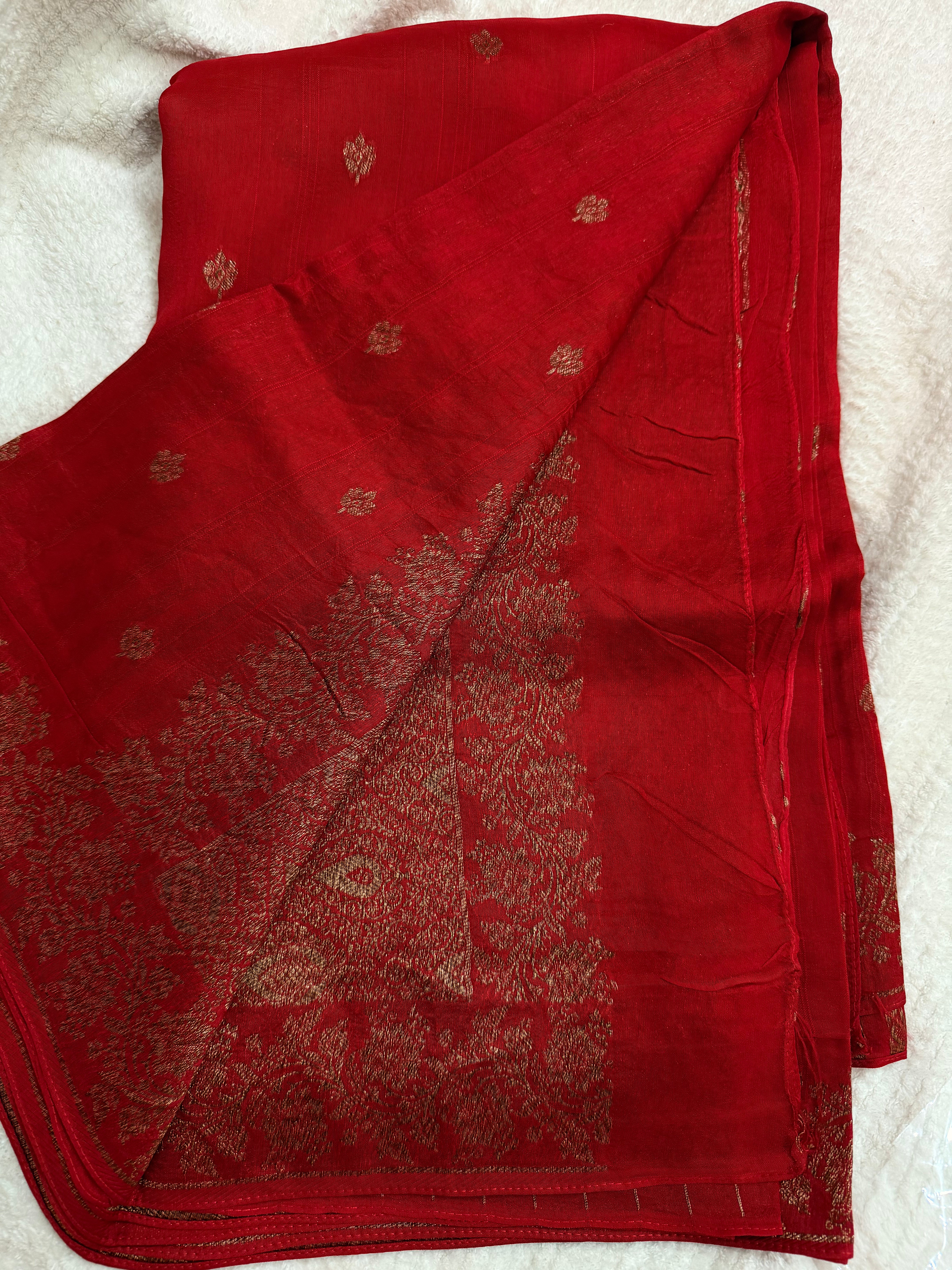 Premium butta Tussar silk red