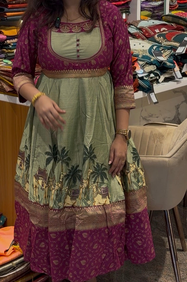 Pista green purple Anarkali