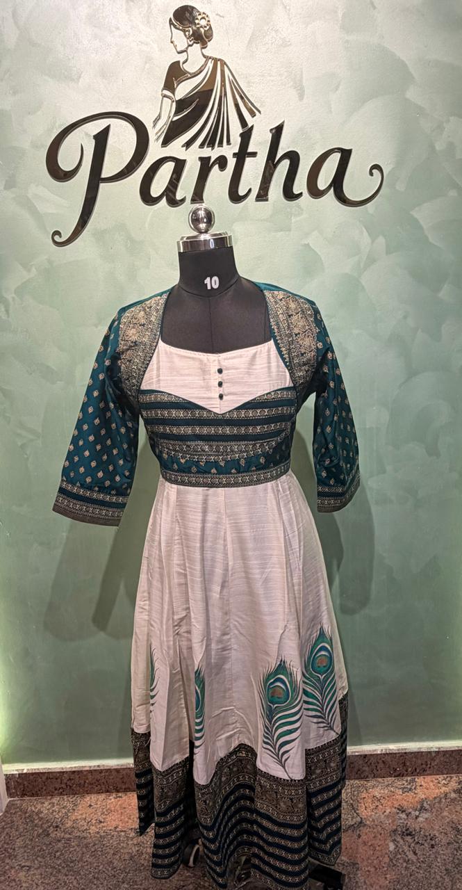 White Peacock Blue Anarkali