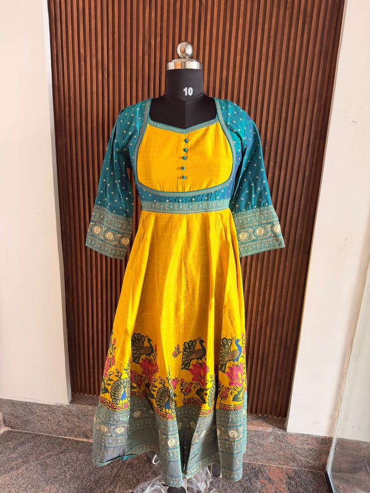 Teal Mustard Green Anarkali