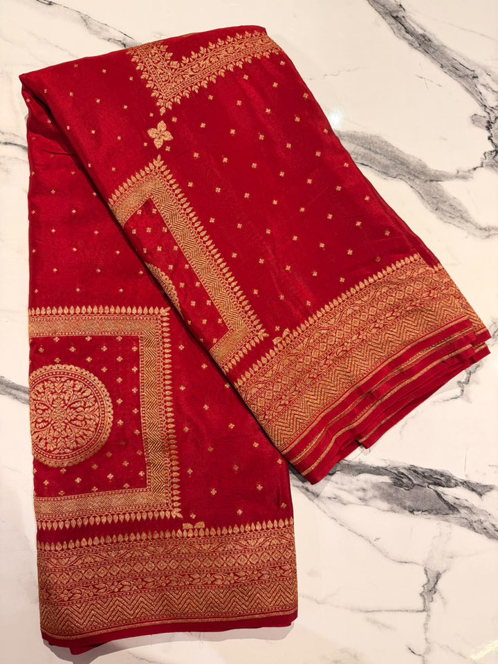 Pure crepe Banarasi 101 maroon