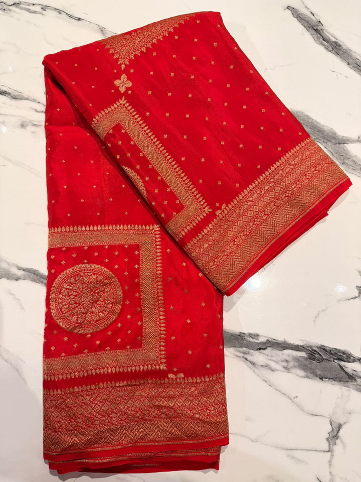 Pure crepe Banarasi 101 Red