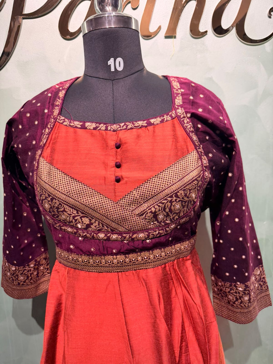 Rust orange wine anarkali