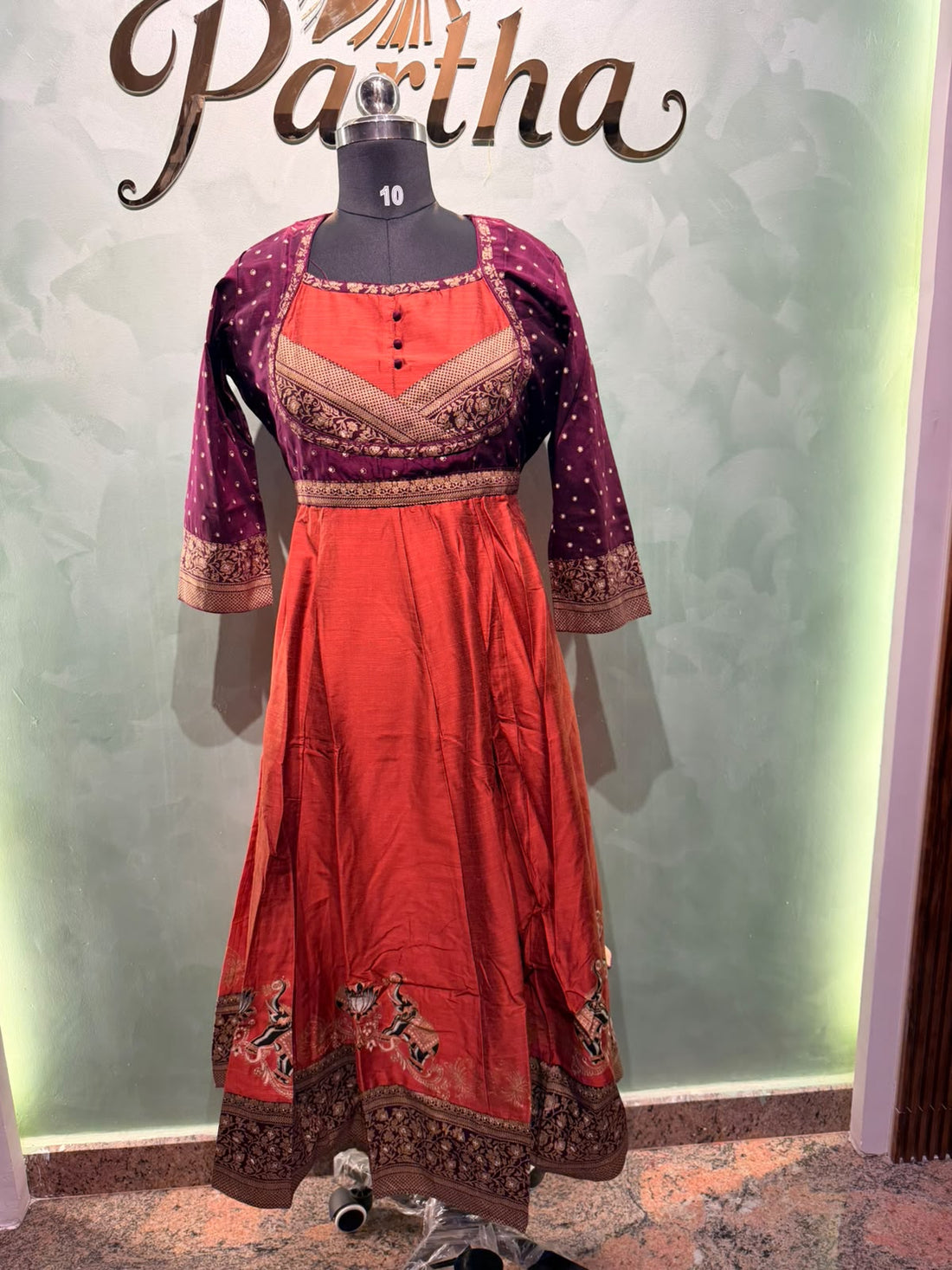 Rust orange wine anarkali