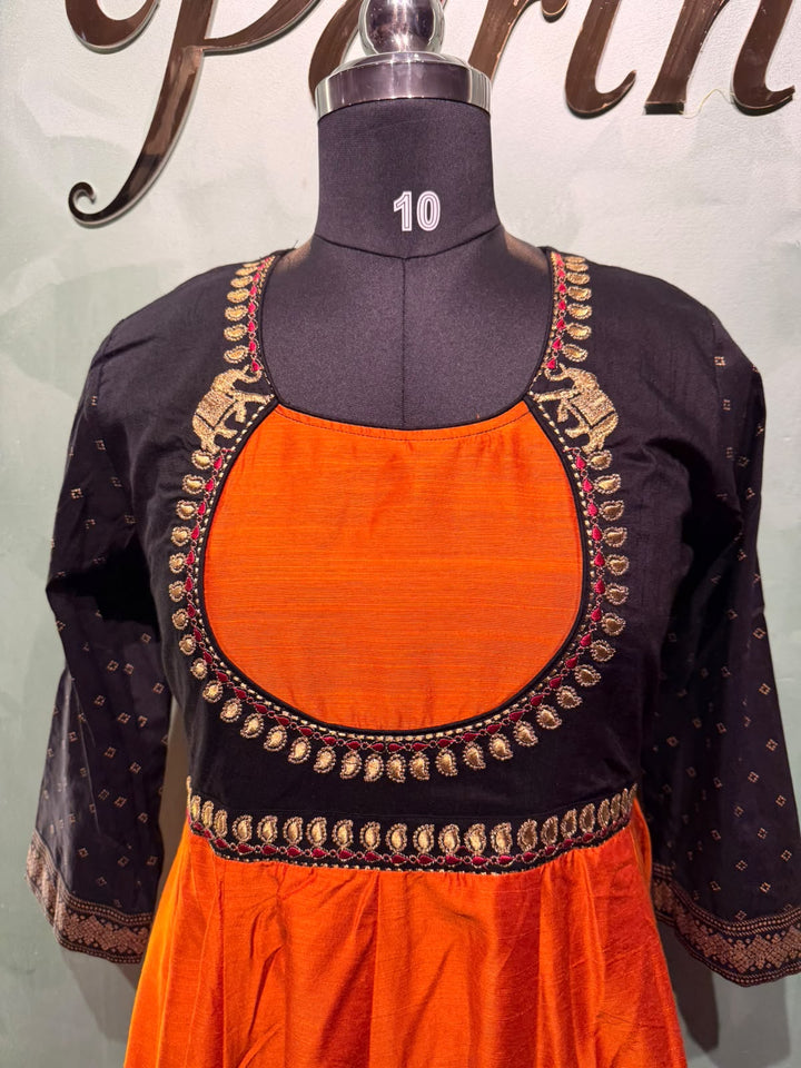 Black with orange anarkali