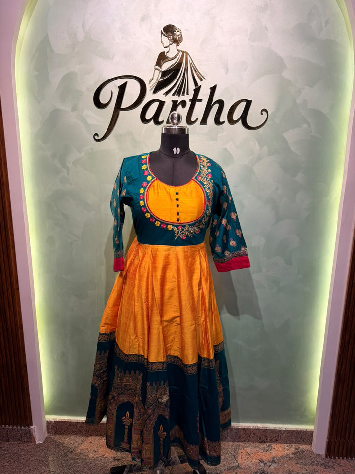 Yellow and  teel anarkali