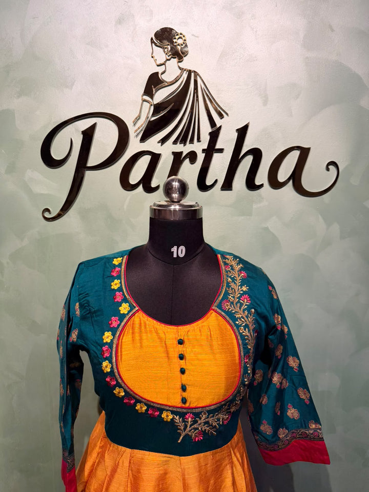Yellow and  teel anarkali