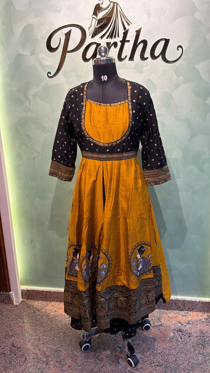 Mustard black Anarkali