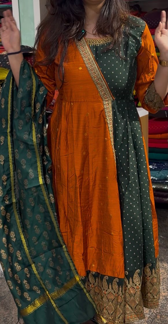 Orange green Kurta set